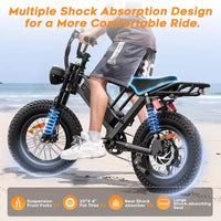 Eilleo E-bike pneus larges 20, moteur 750W (920W de pointe), 24,9 mph, autonomie 50-70 miles, batterie 48V 15,6Ah, double suspension, Shimano 7 vitesses
