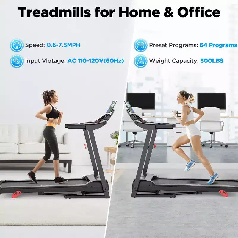 Tapis de course à domicile, capacité de 136 kg, large surface de course, contrôle par application intelligente, inclinaison réglable, 1-12 km/h, 71 programmes prédéfinis