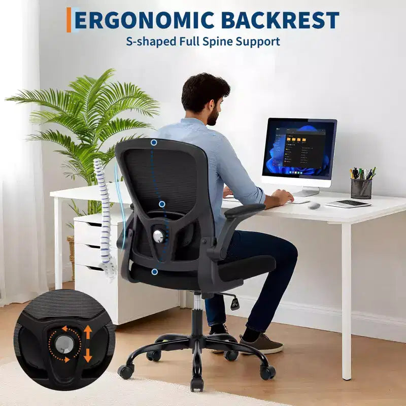 Chaise de bureau premium ergonomique en maille gris à dossier haut - hauteur réglable, accoudoirs relevables et soutien lombaire - assise pivotante confortable pour la maison, le gaming et le travail