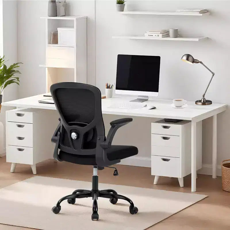 Chaise de bureau premium ergonomique en maille gris à dossier haut - hauteur réglable, accoudoirs relevables et soutien lombaire - assise pivotante confortable pour la maison, le gaming et le travail