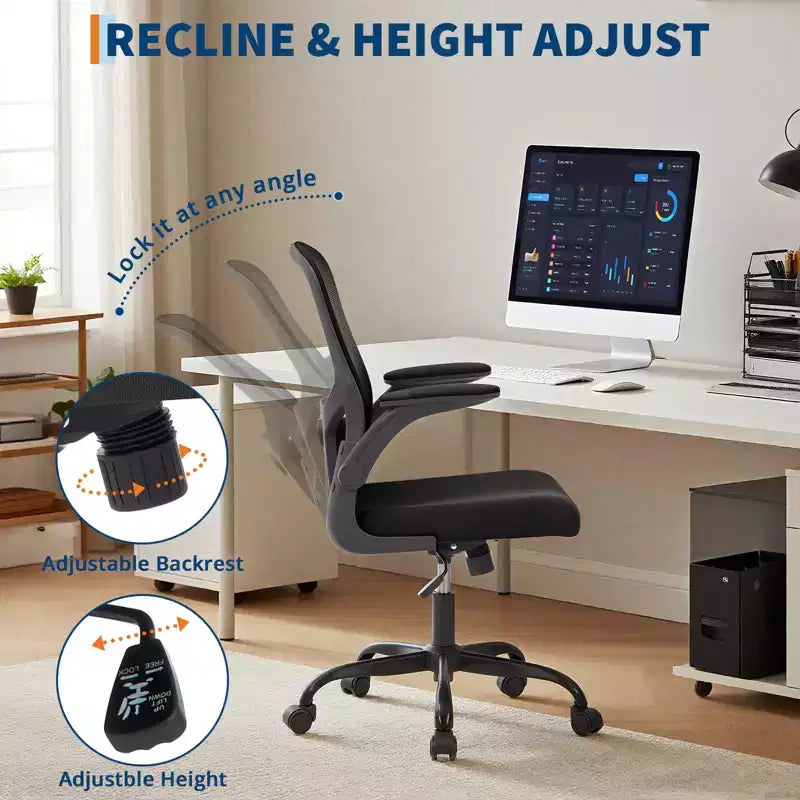 Chaise de bureau premium ergonomique en maille gris à dossier haut - hauteur réglable, accoudoirs relevables et soutien lombaire - assise pivotante confortable pour la maison, le gaming et le travail