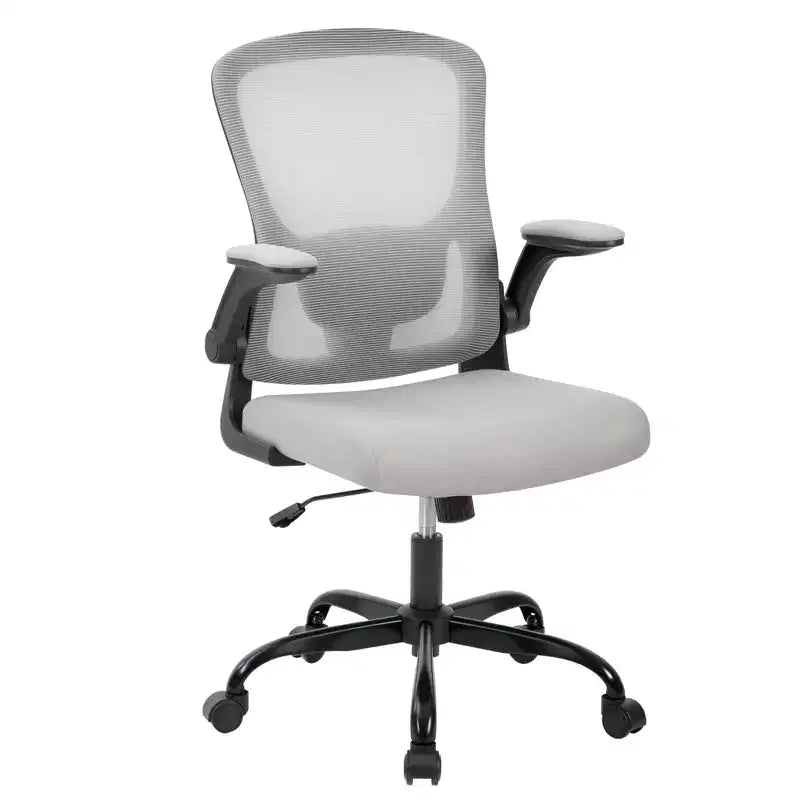 Chaise de bureau premium ergonomique en maille gris à dossier haut - hauteur réglable, accoudoirs relevables et soutien lombaire - assise pivotante confortable pour la maison, le gaming et le travail