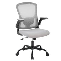 Chaise de bureau premium ergonomique en maille gris à dossier haut - hauteur réglable, accoudoirs relevables et soutien lombaire - assise pivotante confortable pour la maison, le gaming et le travail