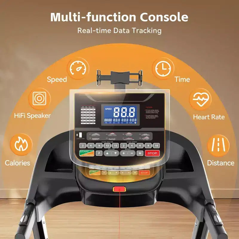 Tapis de course d'une capacité de 180 kg, tapis de course pliable avec inclinaison de 20 %, tapis de course électrique avec contrôle via application, 0,6-12 MPH, 64+3+3+1 programmes, absorption des chocs