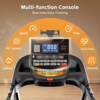Tapis de course d'une capacité de 180 kg, tapis de course pliable avec inclinaison de 20 %, tapis de course électrique avec contrôle via application, 0,6-12 MPH, 64+3+3+1 programmes, absorption des chocs