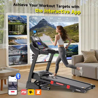 Tapis de course pliant électrique pour la maison, moteur 5HP, capacité 400 Lbs, jusqu'à 12 MPH, machine de course avec inclinaison automatique 20%, contrôle par application & Bluetooth