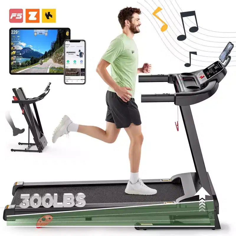 Tapis de course pliable avec contrôle d'application d'inclinaison, haut-parleur Bluetooth, machine de marche et de course 0,6-7,5 km/h, vitesses réglables, écran LED pour la maison/le bureau