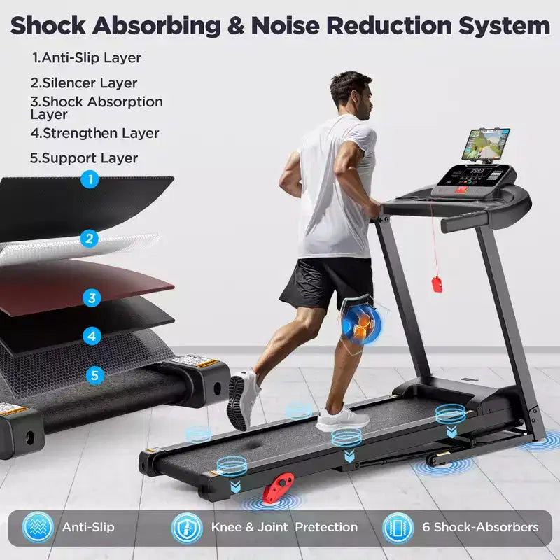 Tapis de course pliable avec contrôle d'application d'inclinaison, haut-parleur Bluetooth, machine de marche et de course 0,6-7,5 km/h, vitesses réglables, écran LED pour la maison/le bureau