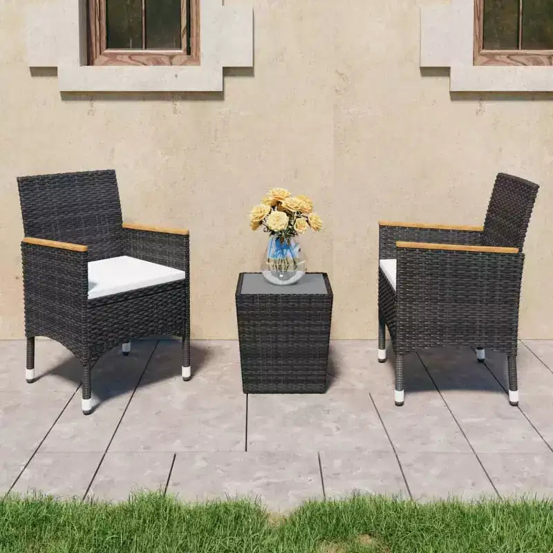 vidaXL Ensemble bistro - Table et chaises de patio en résine tressée et verre trempé
