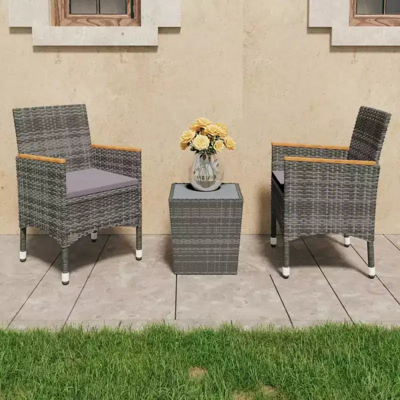 vidaXL Ensemble bistro - Table et chaises de patio en résine tressée et verre trempé