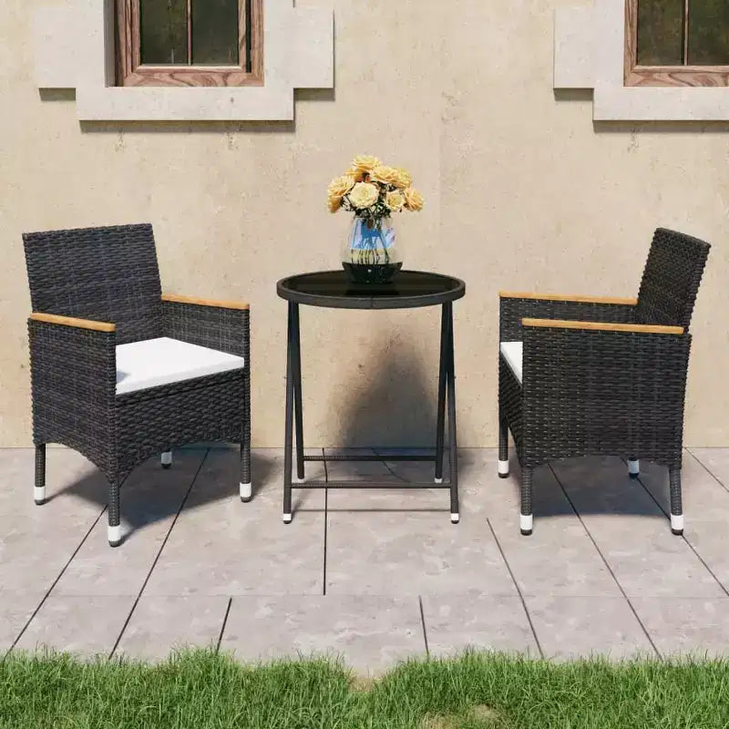 vidaXL Ensemble de bistro pour patio Table de bistro 3 pièces en rotin synthétique et verre trempé