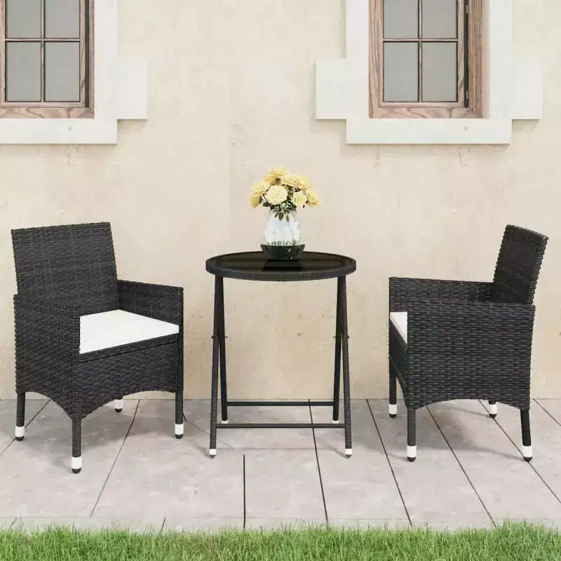 vidaXL Ensemble de bistro pour patio Table de bistro 3 pièces en rotin synthétique et verre trempé