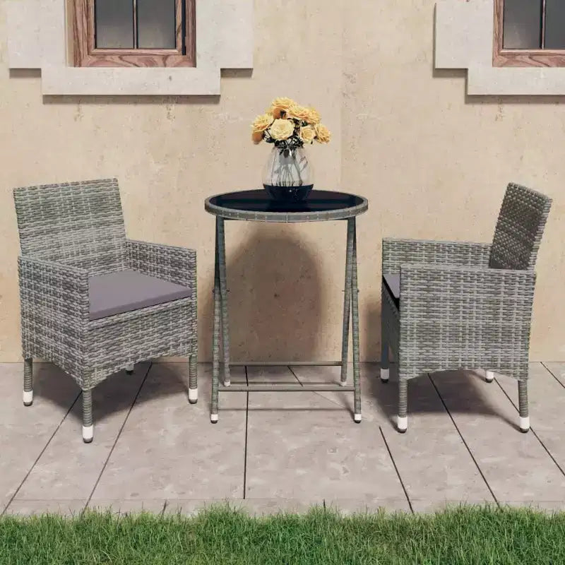 vidaXL Ensemble de bistro pour patio Table de bistro 3 pièces en rotin synthétique et verre trempé