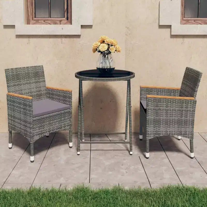 vidaXL Ensemble de bistro pour patio Table de bistro 3 pièces en rotin synthétique et verre trempé