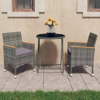 vidaXL Ensemble de bistro pour patio Table de bistro 3 pièces en rotin synthétique et verre trempé