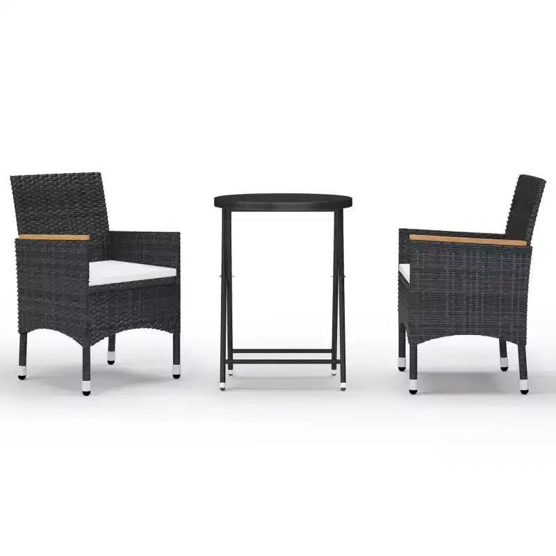 vidaXL Ensemble de bistro pour patio Table de bistro 3 pièces en rotin synthétique et verre trempé