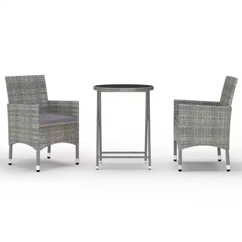 vidaXL Ensemble de bistro pour patio Table de bistro 3 pièces en rotin synthétique et verre trempé