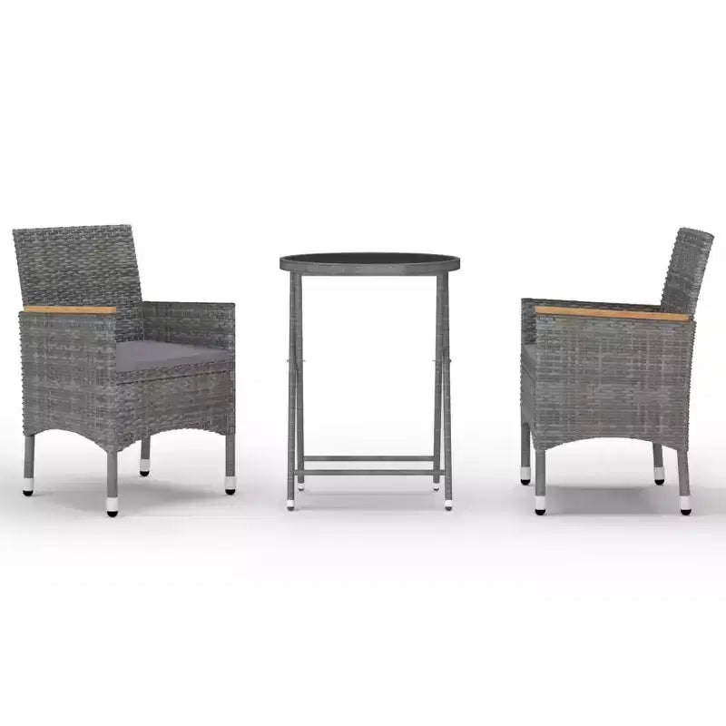 vidaXL Ensemble de bistro pour patio Table de bistro 3 pièces en rotin synthétique et verre trempé