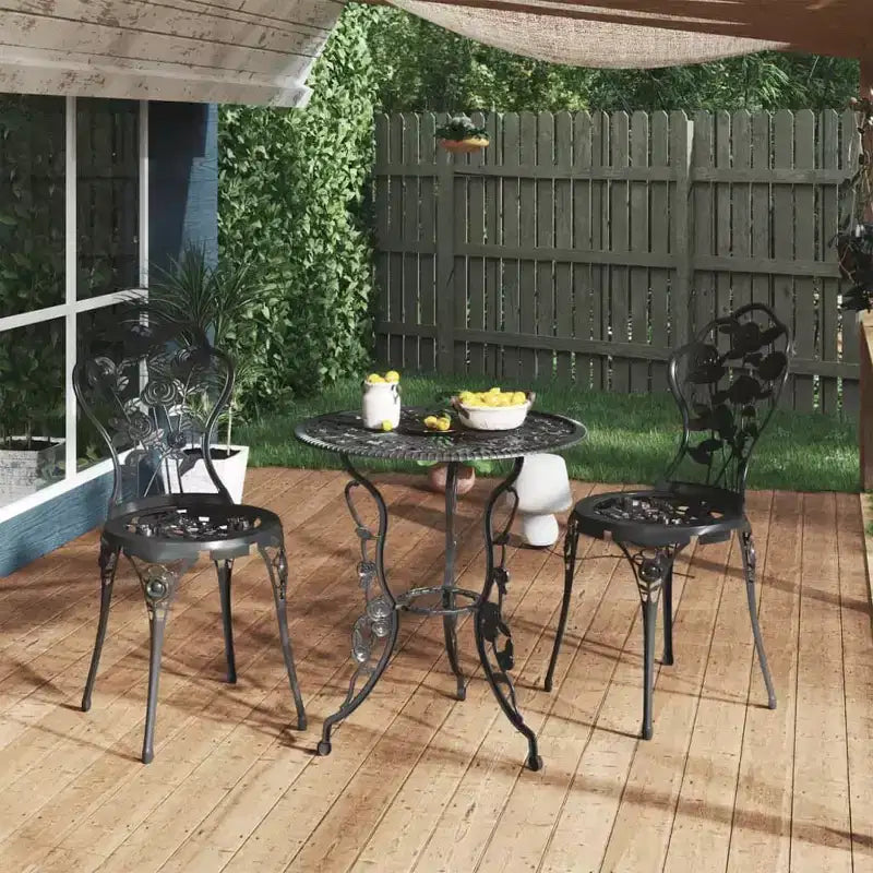 vidaXL Ensemble bistrot de patio 3 pièces Table et chaise de jardin extérieur en fonte d'aluminium