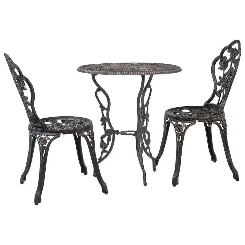 vidaXL Ensemble bistrot de patio 3 pièces Table et chaise de jardin extérieur en fonte d'aluminium