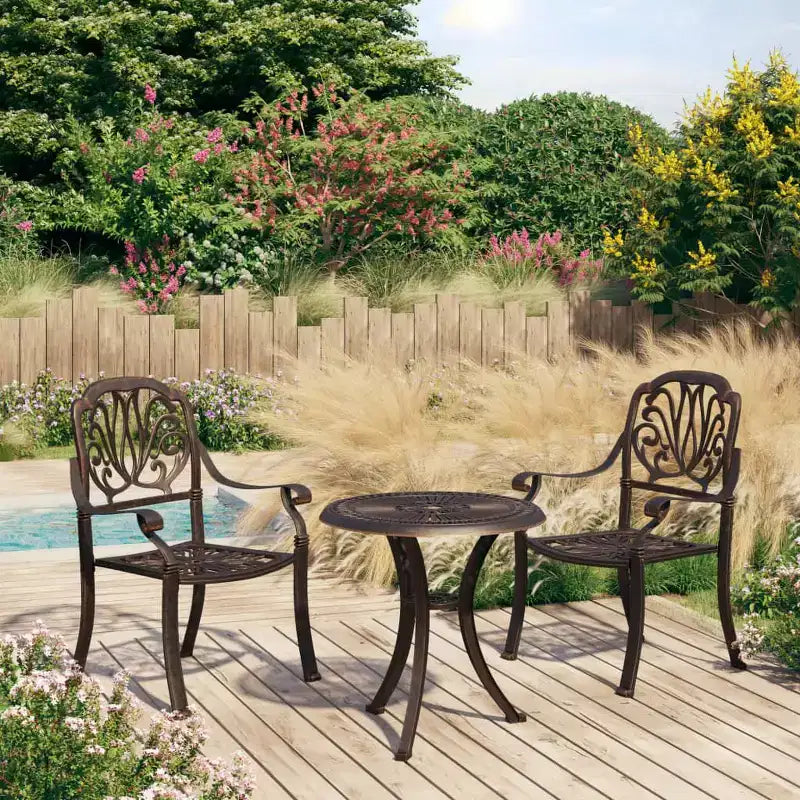 vidaXL Ensemble de bistrot Table et chaises de jardin d'extérieur 3 pièces en fonte d'aluminium