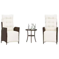 vidaXL Ensemble de bistro 3 pièces avec coussins en résine tressée marron