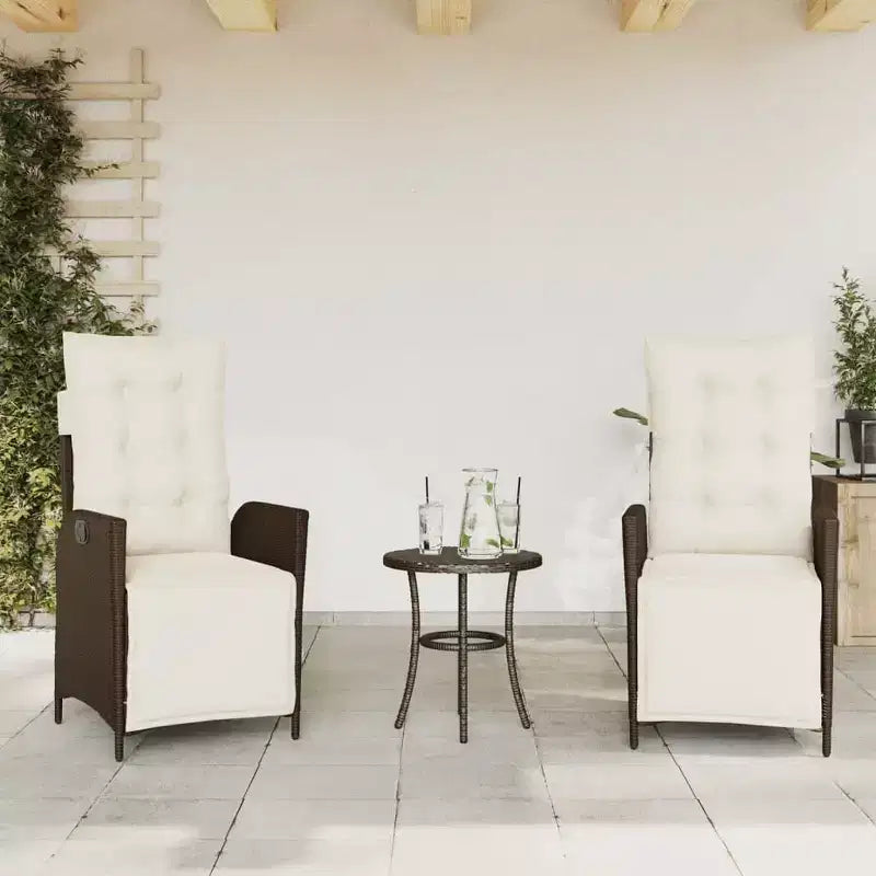vidaXL Ensemble de bistro 3 pièces avec coussins en résine tressée marron