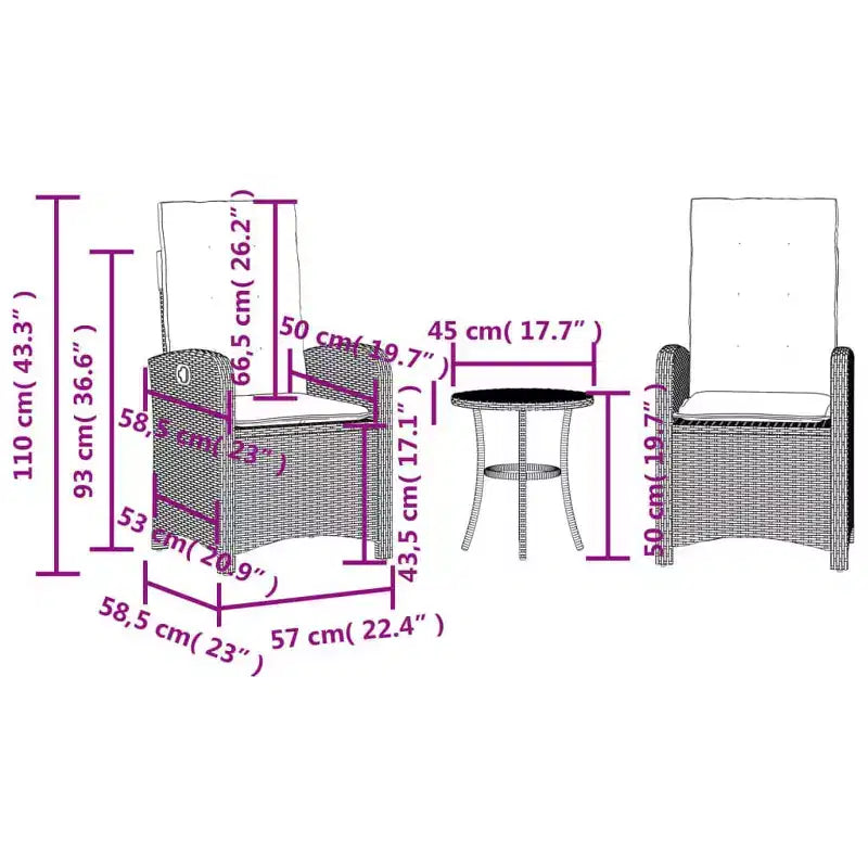 vidaXL Ensemble bistrot avec coussins, mobilier de jardin 3 pièces en résine tressée