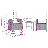 vidaXL Ensemble bistrot avec coussins, mobilier de jardin 3 pièces en résine tressée