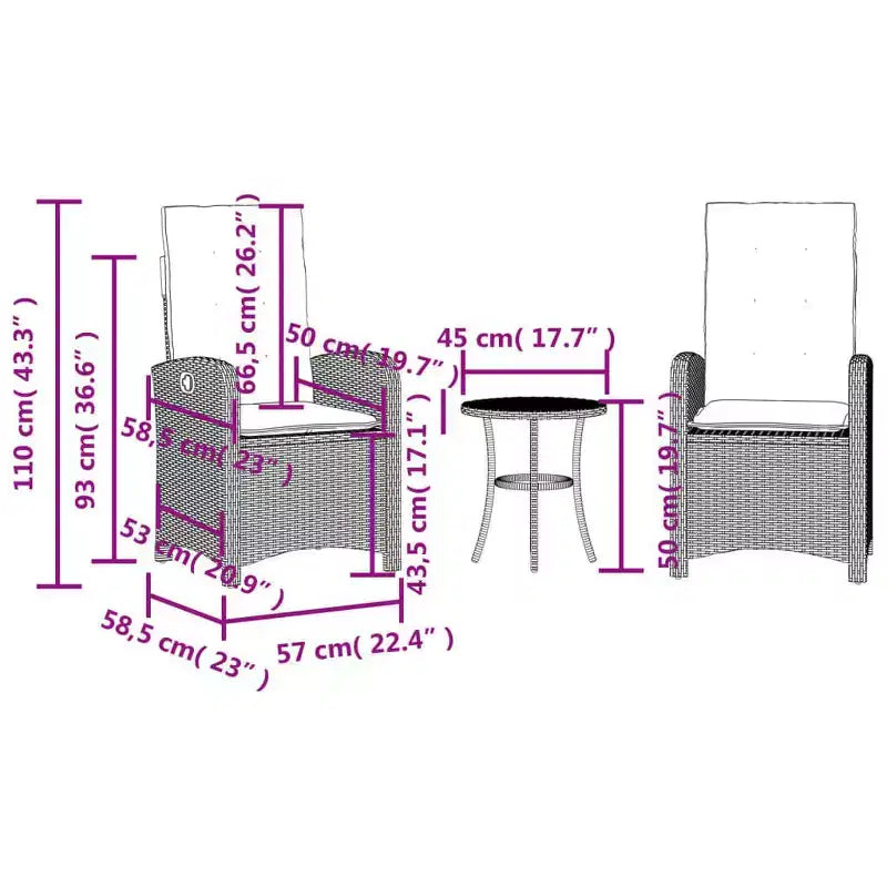 vidaXL Ensemble bistrot avec coussins, mobilier de jardin 3 pièces en résine tressée