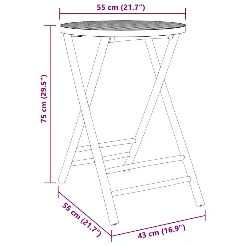vidaXL Ensemble bistro en bambou naturel, taille standard, pliable