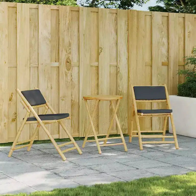 vidaXL Ensemble de bistrot pliant avec coussins Table et chaises d'extérieur 3 pcs Bambou