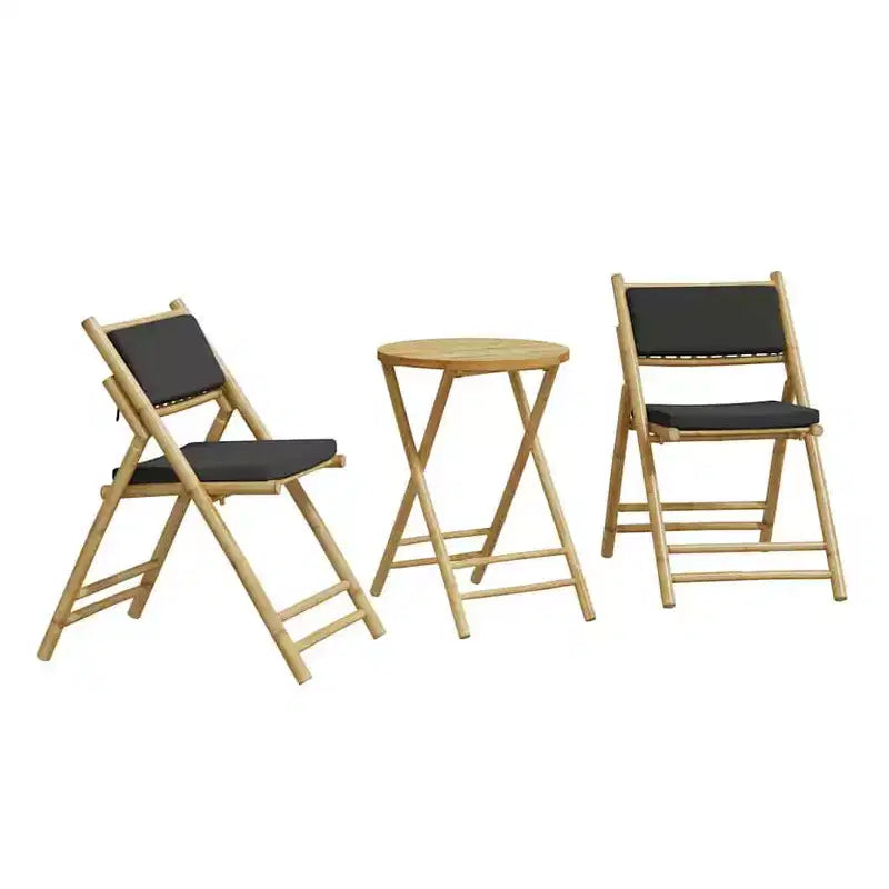 vidaXL Folding Bistro Set with Cushions Table and Chairs Outdoor 3 Pcs Bamboo