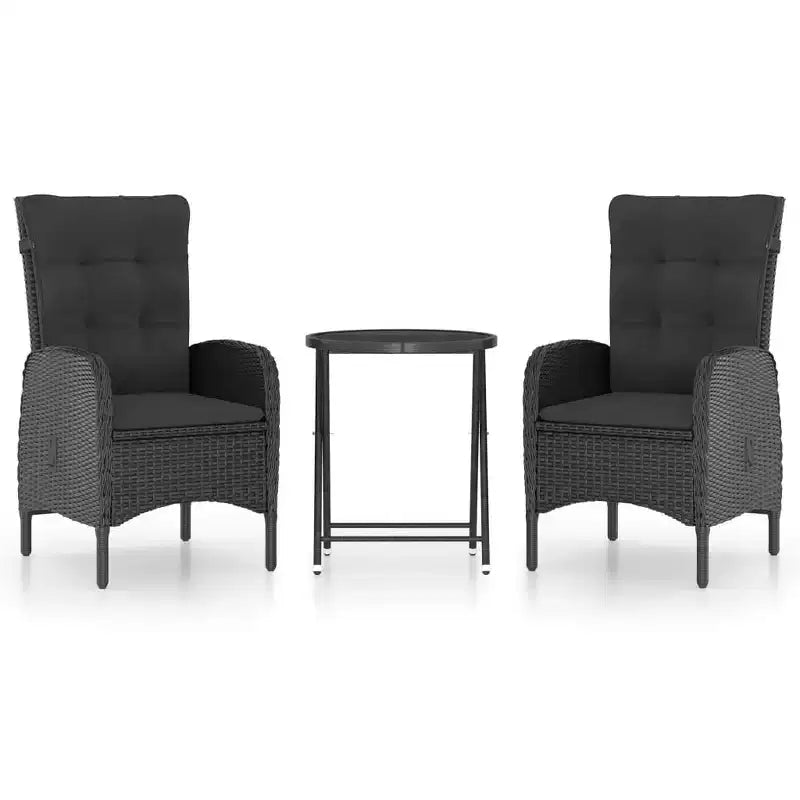 vidaXL 3 Piece Patio Bistro Set Poly Rattan and Glass