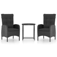 vidaXL 3 Piece Patio Bistro Set Poly Rattan and Glass