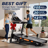 Tapis de course pliable 5 CV, capacité 136-181 kg, inclinaison automatique 20%, vitesse rapide 19 km/h, 96+5+3+1 programmes intelligents, contrôle par application, tapis de course domestique pour la marche et la course