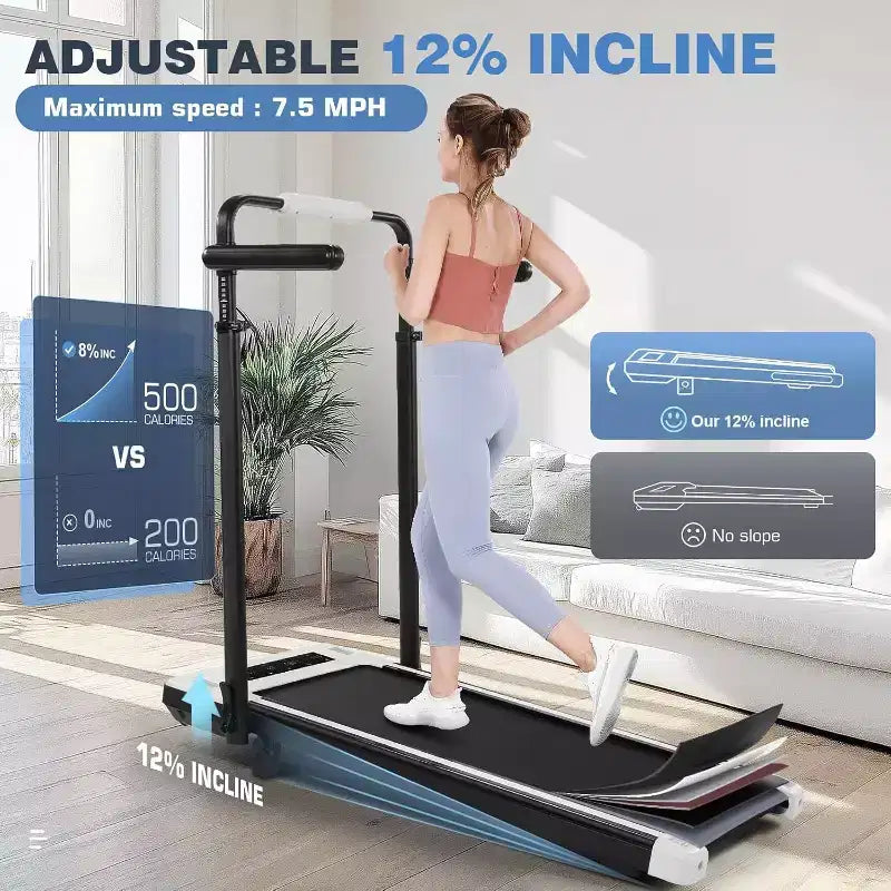 Tapis Roulant Pliable 4-en-1 KRISRATE 3.5HP avec Inclinaison de 15%, Bureau Amovible et Barre de Maintien, Tapis de Marche Pliant Sous le Bureau pour la Maison/Bureau/Salle de Sport