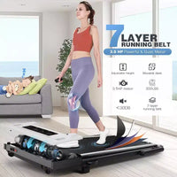 Tapis Roulant Pliable 4-en-1 KRISRATE 3.5HP avec Inclinaison de 15%, Bureau Amovible et Barre de Maintien, Tapis de Marche Pliant Sous le Bureau pour la Maison/Bureau/Salle de Sport
