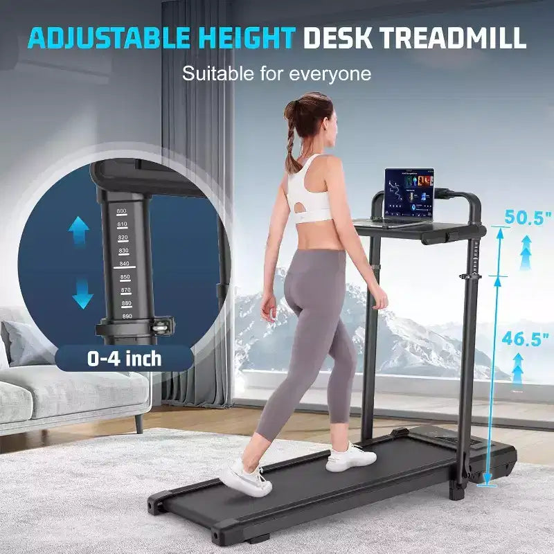 Tapis Roulant Pliable 4-en-1 KRISRATE 3.5HP avec Inclinaison de 15%, Bureau Amovible et Barre de Maintien, Tapis de Marche Pliant Sous le Bureau pour la Maison/Bureau/Salle de Sport