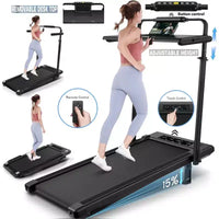Tapis Roulant Pliable 4-en-1 KRISRATE 3.5HP avec Inclinaison de 15%, Bureau Amovible et Barre de Maintien, Tapis de Marche Pliant Sous le Bureau pour la Maison/Bureau/Salle de Sport
