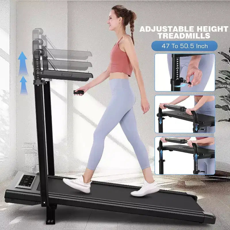 Tapis Roulant Pliable 4-en-1 KRISRATE 3.5HP avec Inclinaison de 15%, Bureau Amovible et Barre de Maintien, Tapis de Marche Pliant Sous le Bureau pour la Maison/Bureau/Salle de Sport