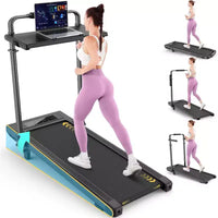 KRISRATE 4-in-1 3.5HP Foldable Treadmill with 15% Incline & Removable Desk & Handle Bar, Under Desk Folding Walking Pad Treadmills for Home/Office/Gym