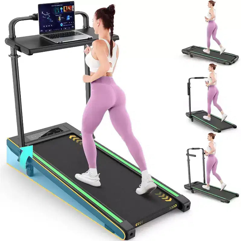 Tapis Roulant Pliable 4-en-1 KRISRATE 3.5HP avec Inclinaison de 15%, Bureau Amovible et Barre de Maintien, Tapis de Marche Pliant Sous le Bureau pour la Maison/Bureau/Salle de Sport