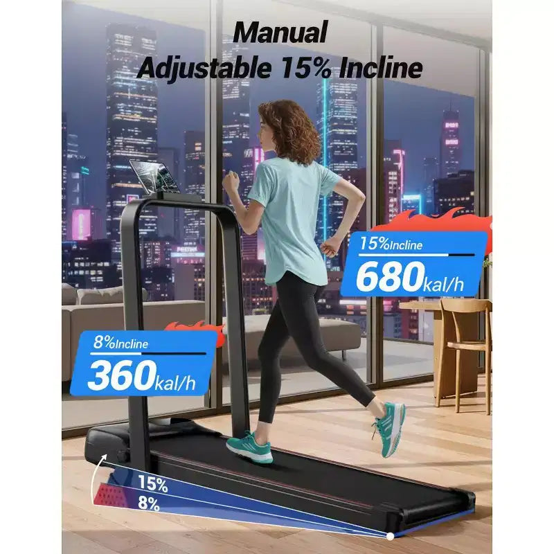 Tapis de marche inclinable à 15% avec barre de maintien - Tapis de course pliable silencieux de 2,5 CV pour la maison ou le bureau, sous le bureau, tapis de marche portable d'une capacité de 100 kg