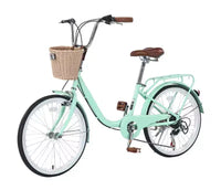 Vélo de route 22", cadre acier 13", cruiser de ville 7 vitesses avec freins doubles et panier, vélo de ville pour hommes et femmes, cyclisme en extérieur
