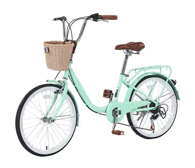 Vélo de route 22", cadre acier 13", cruiser de ville 7 vitesses avec freins doubles et panier, vélo de ville pour hommes et femmes, cyclisme en extérieur
