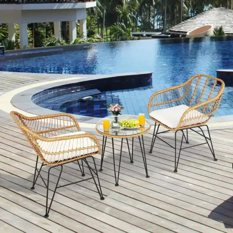 Ensemble de 3 meubles en rotin avec table et chaises coussinées