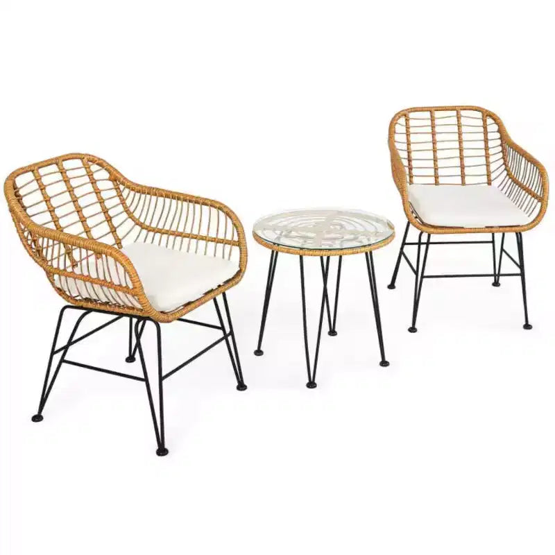 Ensemble de 3 meubles en rotin avec table et chaises coussinées