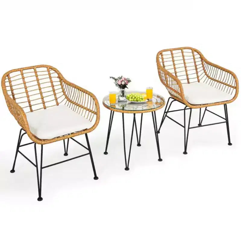 Ensemble de 3 meubles en rotin avec table et chaises coussinées