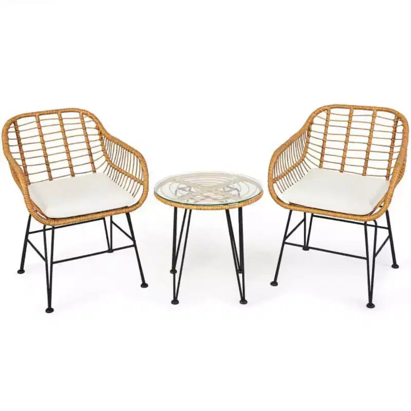 Ensemble de 3 meubles en rotin avec table et chaises coussinées